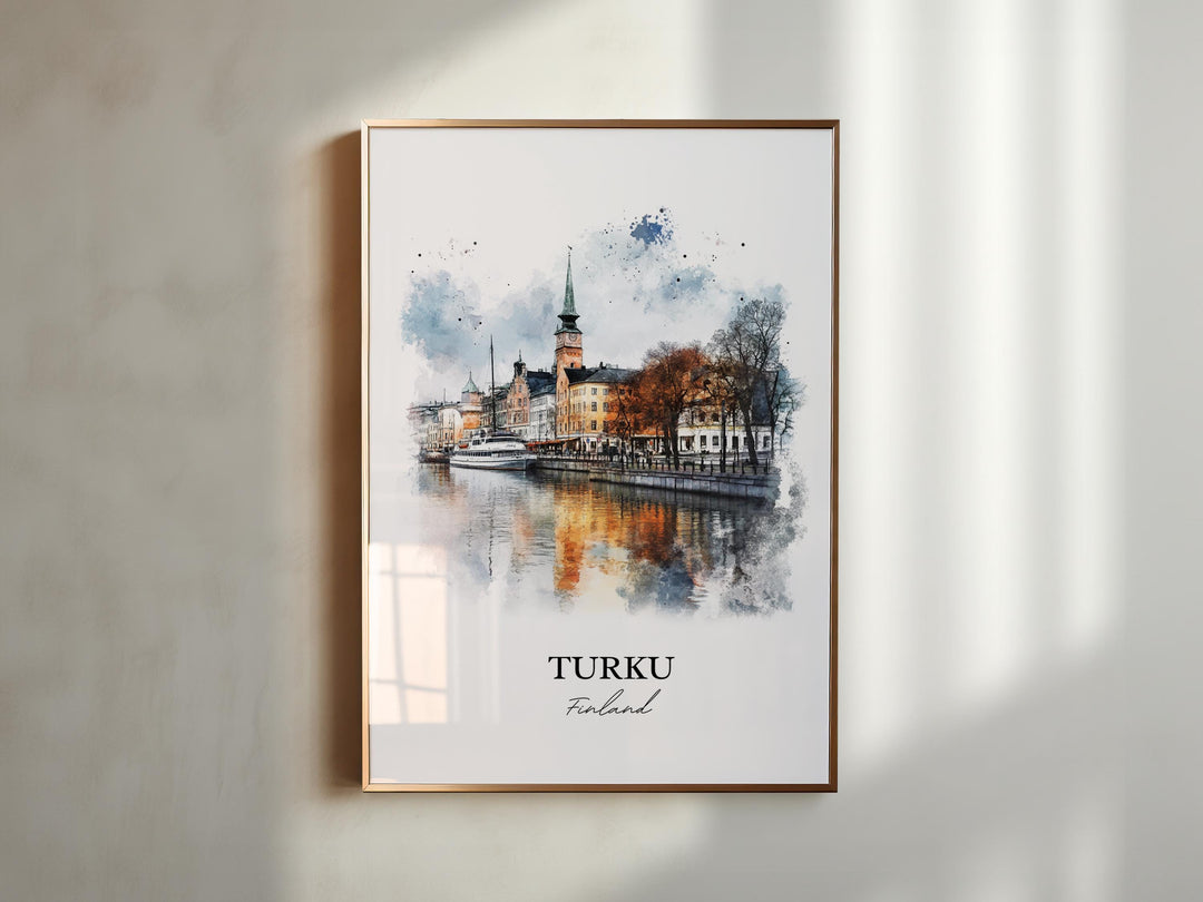 Turku Wall Art, Turku Print, Finland Watercolor Art, Turku Finland Gift, Aura River Travel Print, Travel Poster, Housewarming Gift