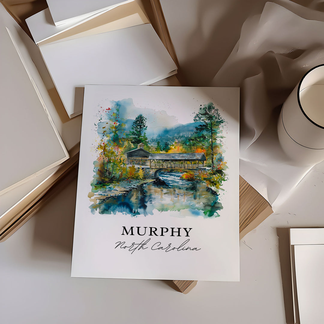 Murphy NC Wall Art, Cherokee County NC Print, Murphy Watercolor, Murphy North Carolina Gift,
