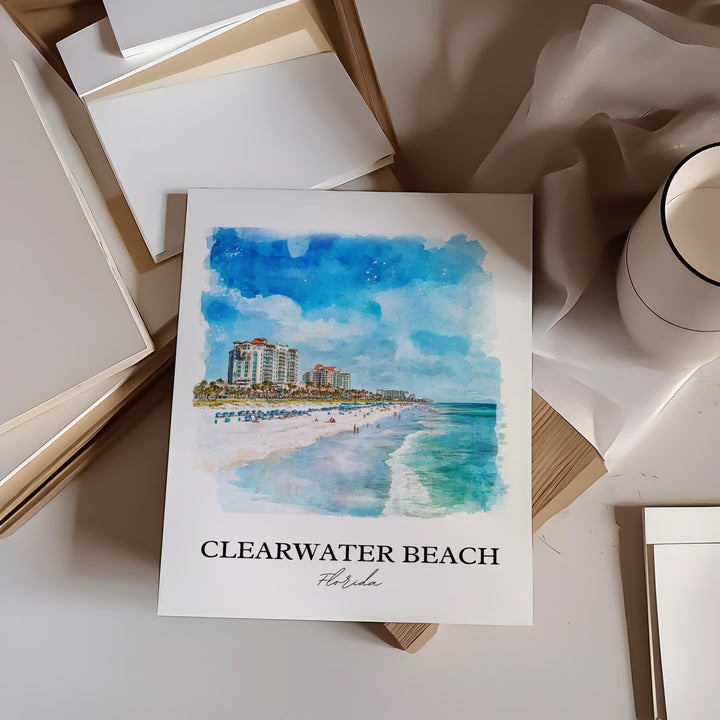 Clearwater Beach Wall Art, Clearwater FL Print, Florida Watercolor, Clearwater Beach Gift, Travel Print, Travel Poster, Housewarming Gift