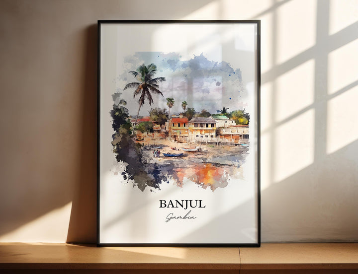 Banjul Wall Art, Banjul Print, Gambia Watercolor Art, Banjul Gambia Gift, African Travel Print, Travel Poster, Housewarming Gift