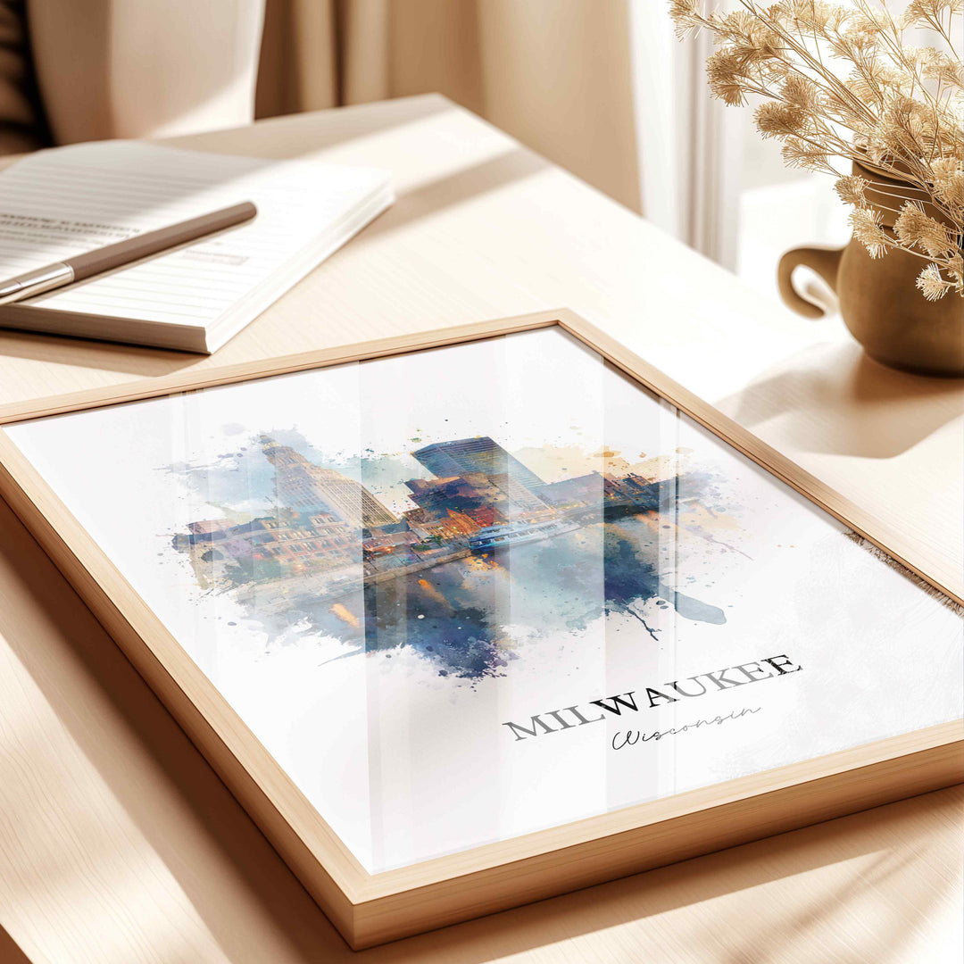 Milwaukee Wall Art, Milwaukee Print, Milwaukee WI Watercolor, Milwaukee Wisconsin Skyline, Travel Print, Travel Poster, Housewarming Gift