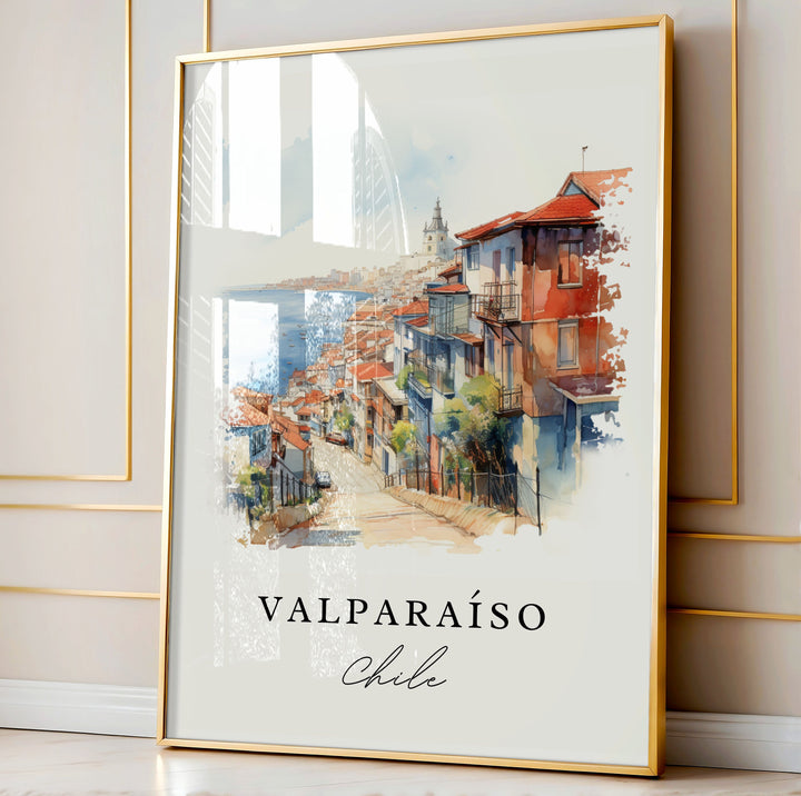 Valpariso Desert traditional travel art - Chile, Valpariso poster, Wedding gift, Birthday present, Custom Text, Personalised Gift