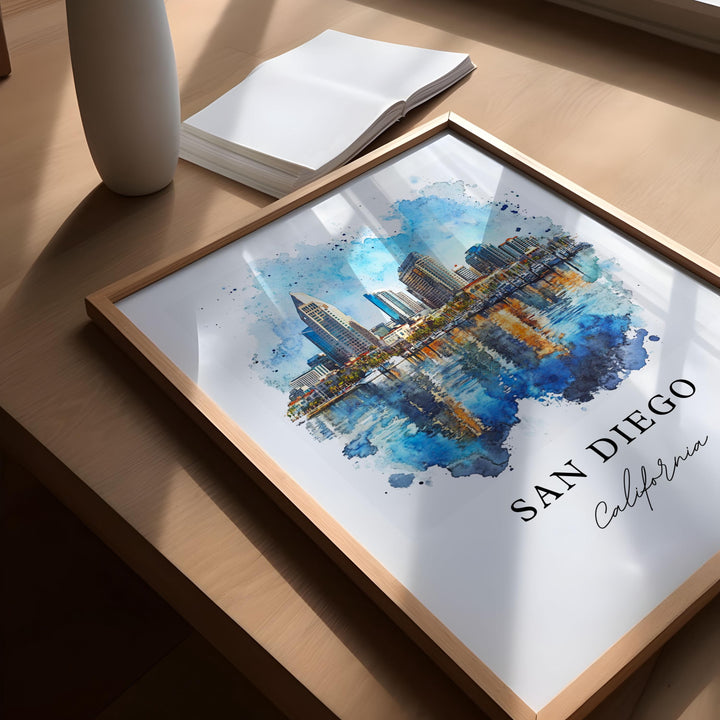 San Diego Wall Art, San Diego CA Print, San Diego Watercolor Art, San Diego California Gift,