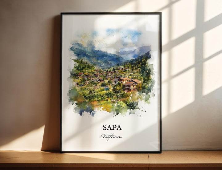 Sapa Vietnam Wall Art, Sapa Print, Vietnam Watercolor Art, Sapa Vietnam Gift, Travel Print, Travel Poster, Housewarming Gift