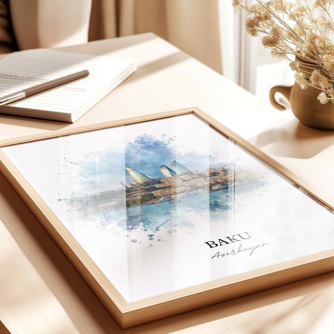 Baku, Azerbaijan – Watercolor Art Print