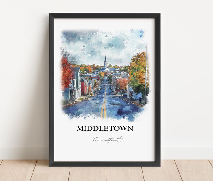 Middletown CT Art, Middlesex County CT Print, Connecticut Watercolor, Middletown CT Gift, Travel Print, Travel Poster, Housewarming Gift