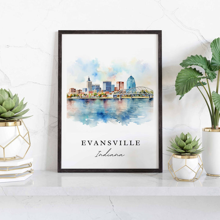 Evansville traditional travel art - Illinois, Evansville poster, Wedding gift, Birthday present, Custom Text, Personalized Gift