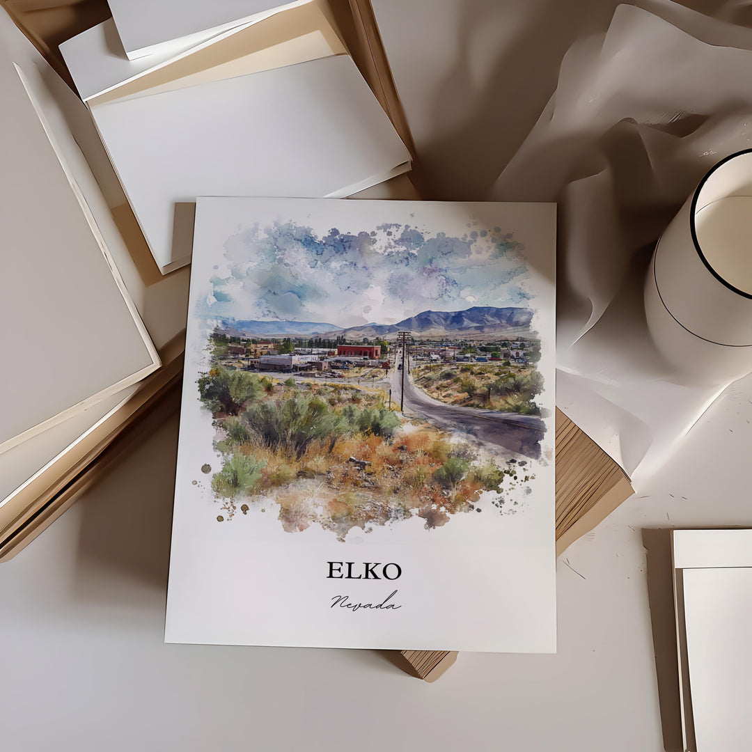 Elko Nevada Wall Art, Elko NV Print, Nevada Watercolor Art, Elko NV Gift, Travel Print, Travel Poster, Housewarming Gift