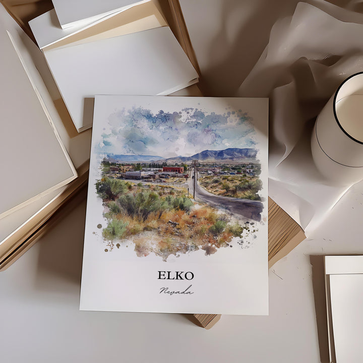 Elko Nevada Wall Art, Elko NV Print, Nevada Watercolor Art, Elko NV Gift, Travel Print, Travel Poster, Housewarming Gift