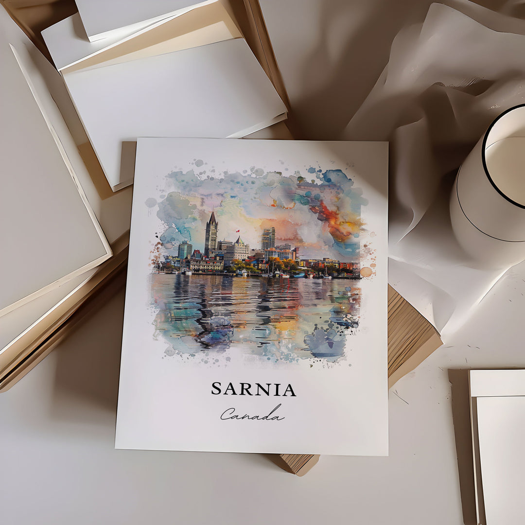 Sarnia Ontario Art, Lambton County Print, Sarnia Watercolor, Sarnia Lambton County Ontatio Gift, Travel Poster, Housewarming Gift