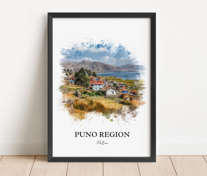 Puno Region Wall Art, Puno Peru Print, Peru Watercolor Art, Peru Gift, Puno Peru Travel Print, Travel Poster, Housewarming Gift