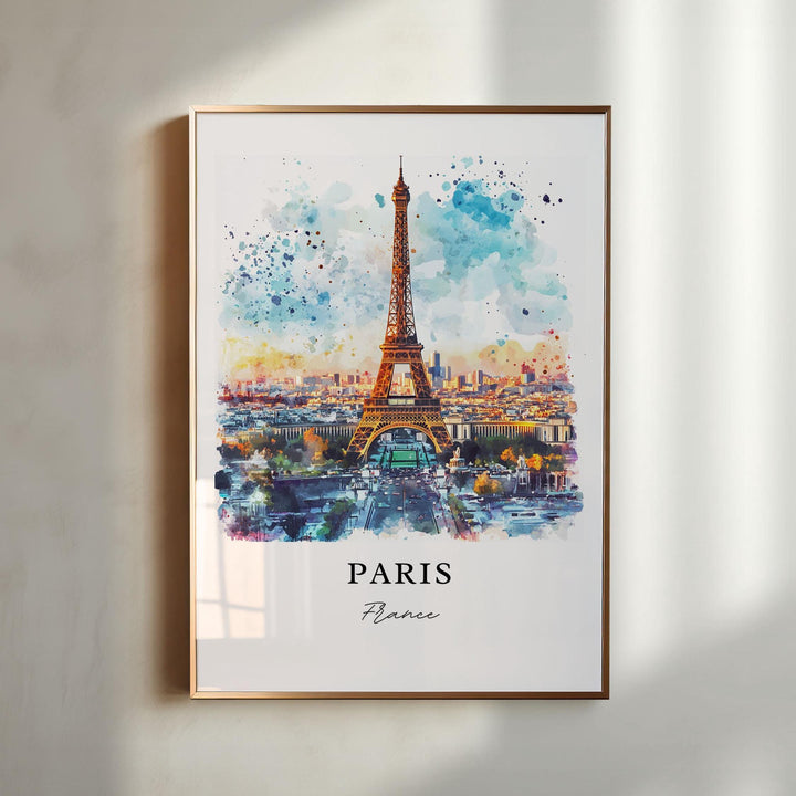 Paris France Wall Art, Eiffel Tower Print, Paris Skyline Watercolor Art, Paris France Gift, Travel Print, Travel Poster, Housewarming Gift