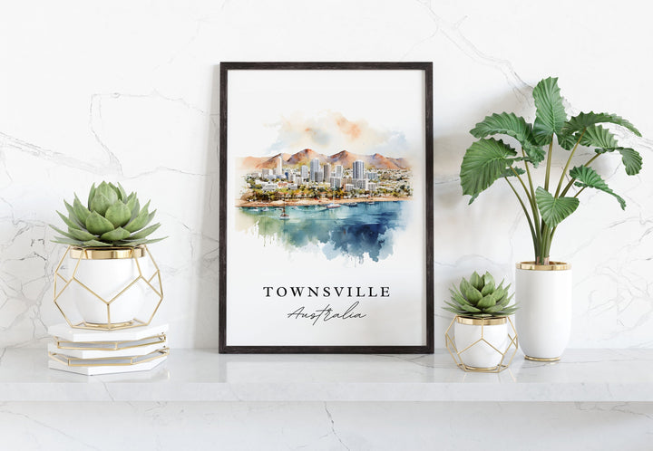 Townsville traditional travel art - Australia, Townsville poster, Wedding gift, Birthday present, Custom Text, Personalized Gift