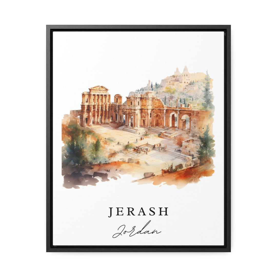 Jerash traditional travel art - Jordan, Jerash poster, Wedding gift, Birthday present, Custom Text, Personalized Gift