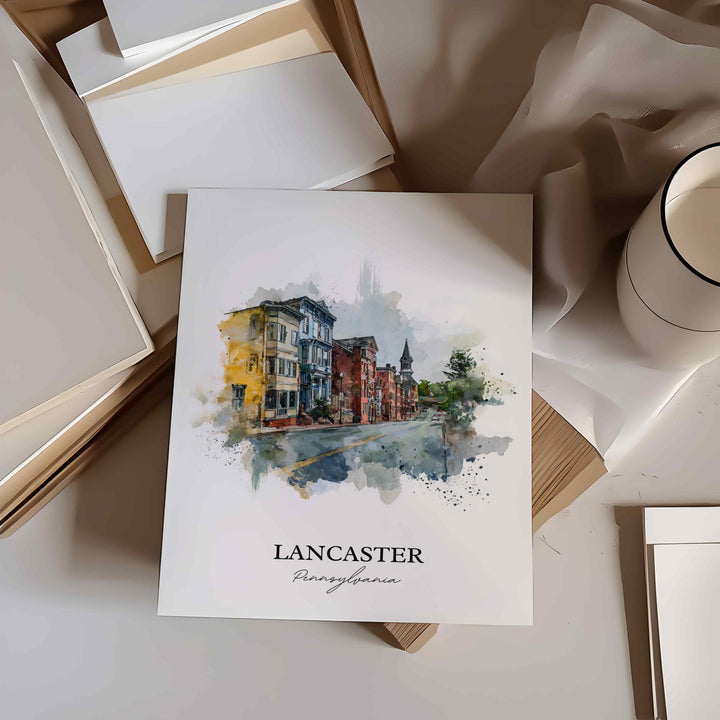 Lancaster PA Wall Art, Lancaster Print, Pennsylvania Watercolor Art, Lancaster County Gift, Travel Print, Travel Poster, Housewarming Gift