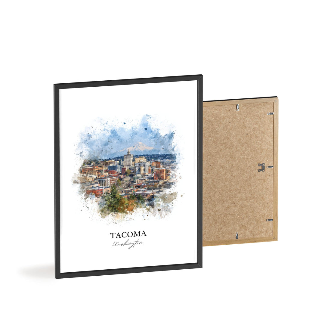 Tacoma WA Wall Art, Tacoma Print, Washington Watercolor Art, Puget Sound Gift, Travel Print, Travel Poster, Housewarming Gift