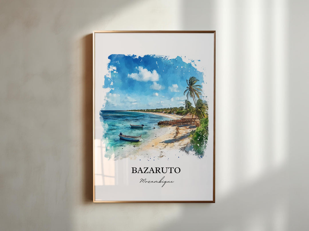 Bazaruto Wall Art, Bazaruto Island Print, Mozambique Watercolor Art, Bazaruto Gift, Travel Print, Travel Poster, Housewarming Gift