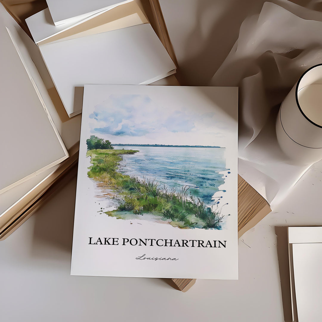 Lake Pontchartrain Art, New Orleans Print, Louisiana Watercolor Art, Lake Pontchartrain Gift, Travel Print, Travel Poster, Housewarming Gift