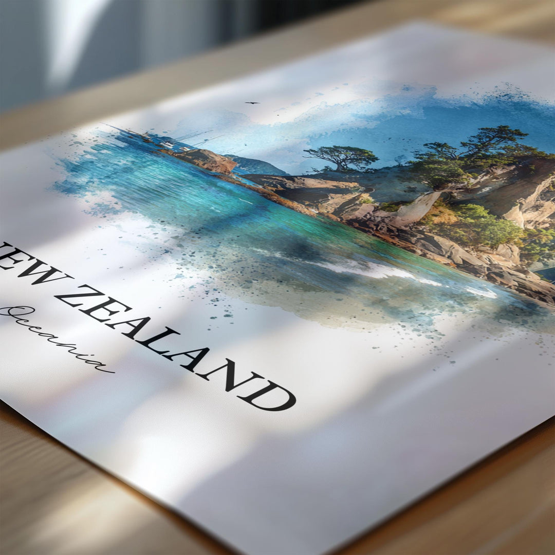 New Zealand Wall Art, New Zealand Print, New Zealand Watercolor Art, Auckland NZ Gift, Travel Print, Travel Poster, Housewarming Gift