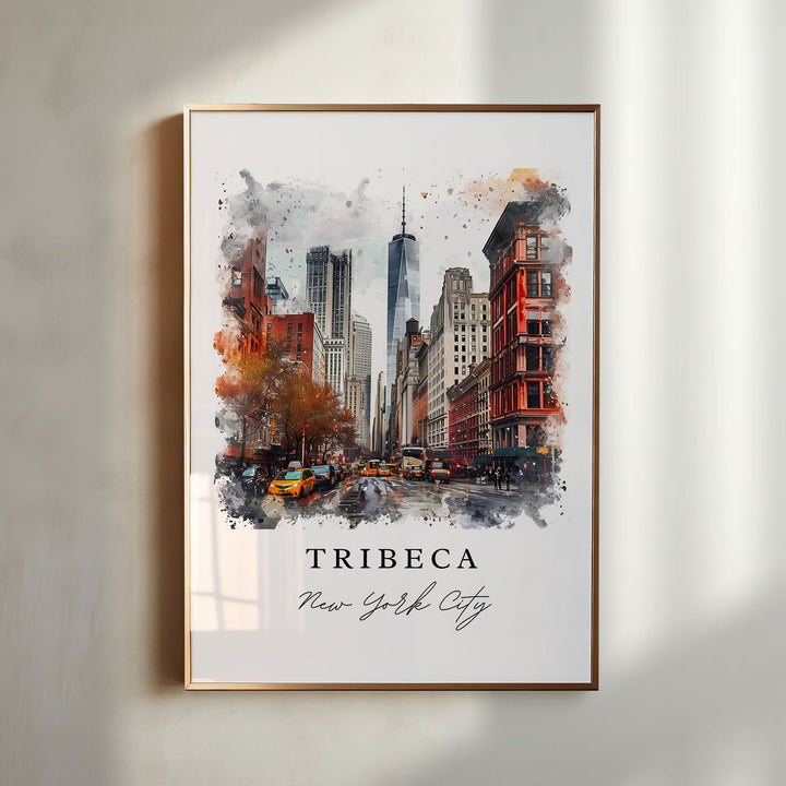 Tribeca watercolor travel art - Manhattan, Tribeca print, Tribeca NYC Wedding gift, Birthday present, Custom Text, Perfect Gift