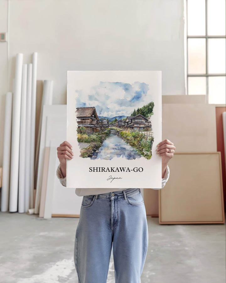 Shirakawa-Go Wall Art, Ono District Print, Japan Watercolor Art, Shirakawa Japan Gift, Travel Print, Travel Poster, Housewarming Gift