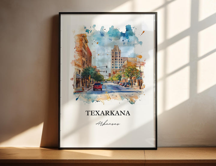 Texarkana Wall Art, Texarkana Print, Texarkana Arkansas Watercolor Art, Bowie County Gift, Travel Print, Travel Poster, Housewarming Gift