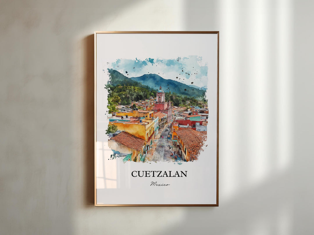Cuetzalan Wall Art, Puebla Mexico Print, Mexico Watercolor Art, Cuetzalan Mexico Gift, Travel Print, Travel Poster, Housewarming Gift