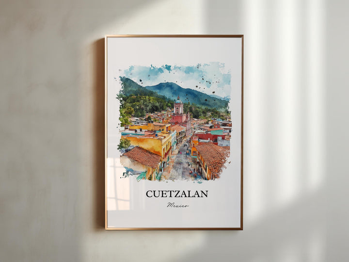 Cuetzalan Wall Art, Puebla Mexico Print, Mexico Watercolor Art, Cuetzalan Mexico Gift, Travel Print, Travel Poster, Housewarming Gift