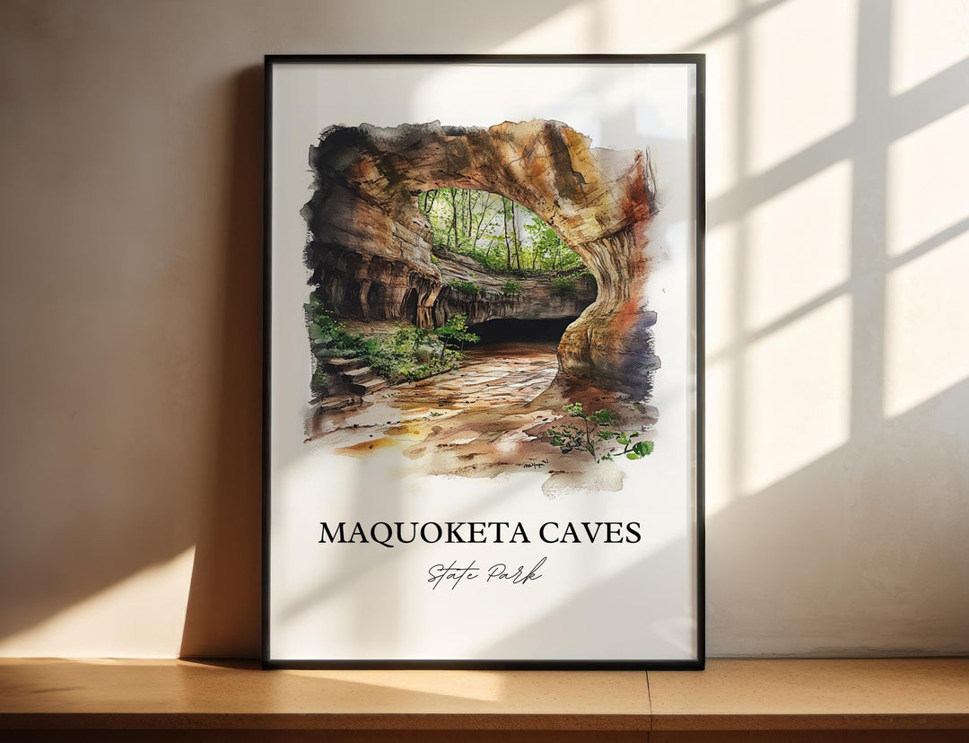 Maquoketa Caves Wall Art, Jackson County Print, Iowa Watercolor Art, Maquoketa Caves Gift, Travel Print, Travel Poster, Housewarming Gift