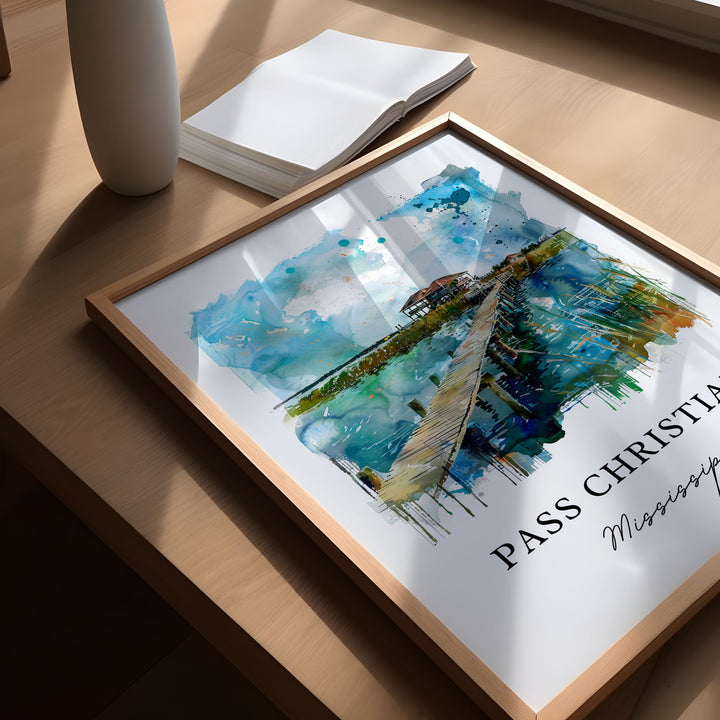 Pass Christian Wall Art, Biloxi MS Print, Biloxi Watercolor, The Pass Mississippi Gift,