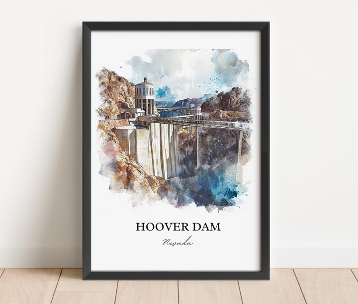 Hoover Dam NV Wall Art, Black Canyon Print, Nevada Watercolor Art, Hoover Dam Gift, Travel Print, Travel Poster, Housewarming Gift