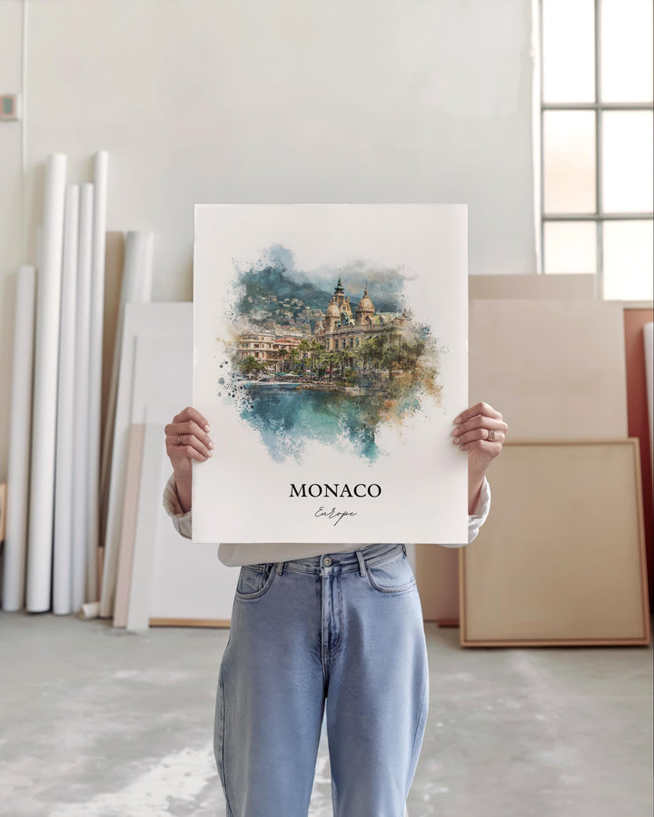 Monaco Wall Art, Monaco Print, Monaco Watercolor Art, Monaco Europe Gift, Travel Print, Travel Poster, Housewarming Gift