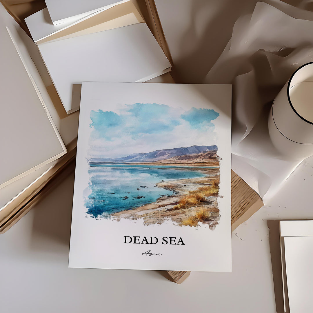 Dead Sea Wall Art, Dead Sea Asia Print, Dead Sea Watercolor Art, Dead Sea Gift, Travel Print, Travel Poster, Housewarming Gift