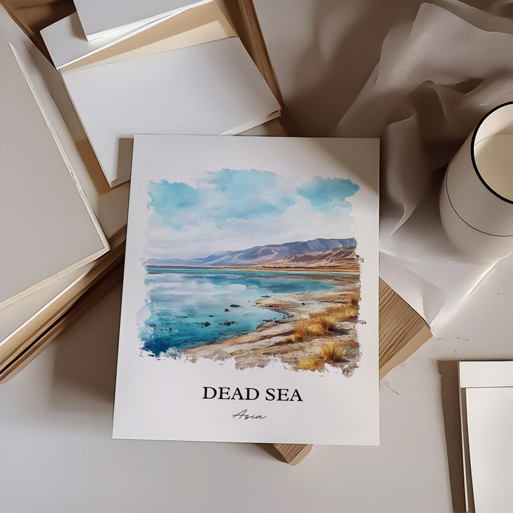 Dead Sea Wall Art, Dead Sea Asia Print, Dead Sea Watercolor Art, Dead Sea Gift, Travel Print, Travel Poster, Housewarming Gift