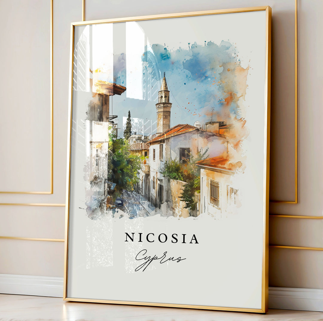 Nicosia watercolor travel art - Cyprus, Nicosia print, Wedding gift, Birthday present, Custom Text, Perfect Gift