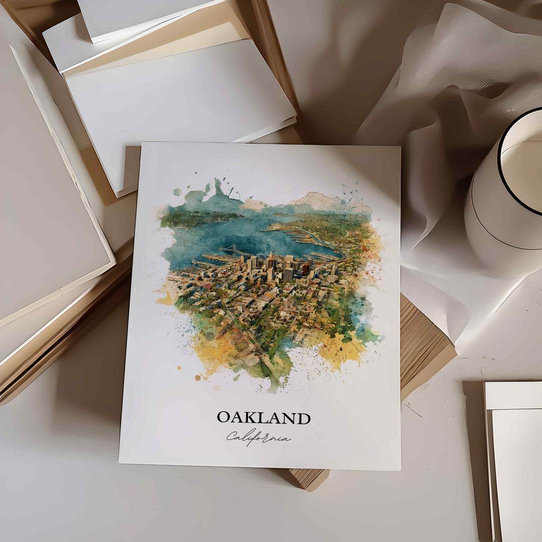 Oakland, California Wall Art, Oakland Print, California Watercolor Art, Bay Area California Gift, Travel Print, Travel Poster, Housewarming Gift