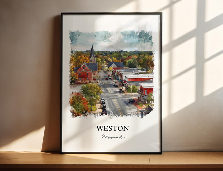 Weston Missouri Wall Art, Weston MO Print, Missouri Watercolor Art, Platte County MO Gift, Travel Print, Travel Poster, Housewarming Gift