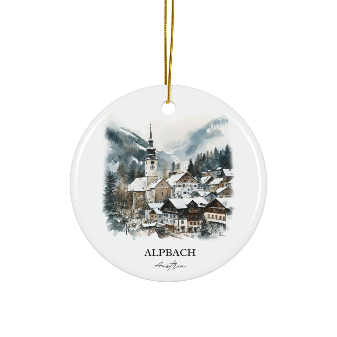 Snowy village glows with alpine wonder.