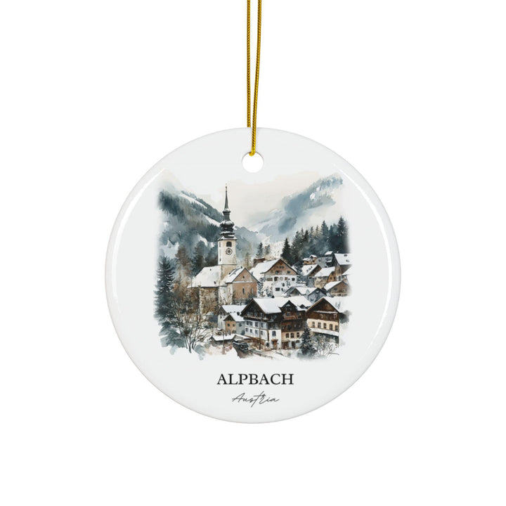 Snowy village glows with alpine wonder.
