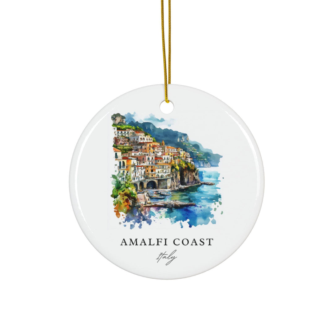 Mediterranean waters of Italy's famed coastline, this watercolor ornament captures the timeless beauty and romance of the Amalfi Coast during the holiday season.
