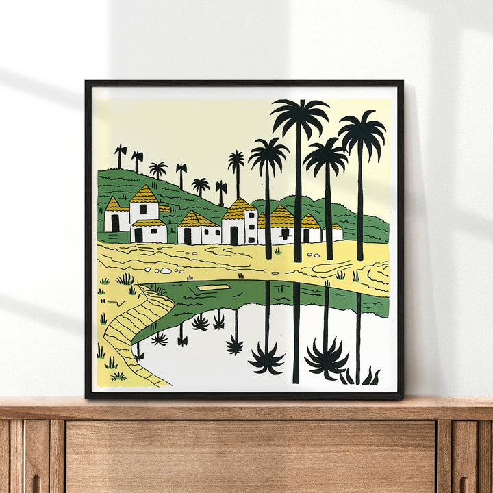 Sunlit villages reflect peaceful everyday life.