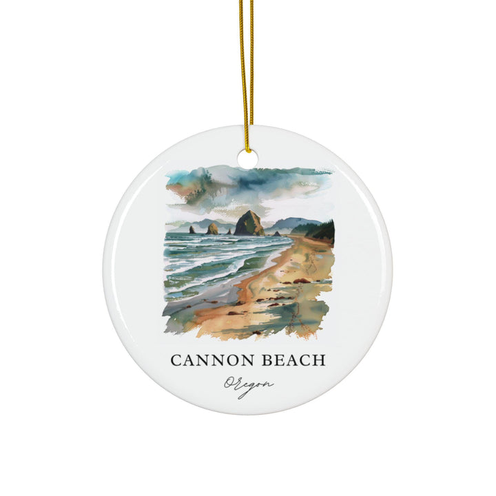 Celebrate the iconic shoreline and timeless beauty of Cannon Beach with this peaceful watercolor keepsake.