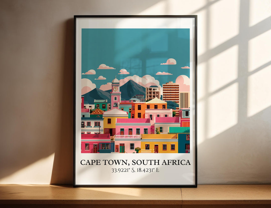 Colorful neighborhoods framed by mountain views.