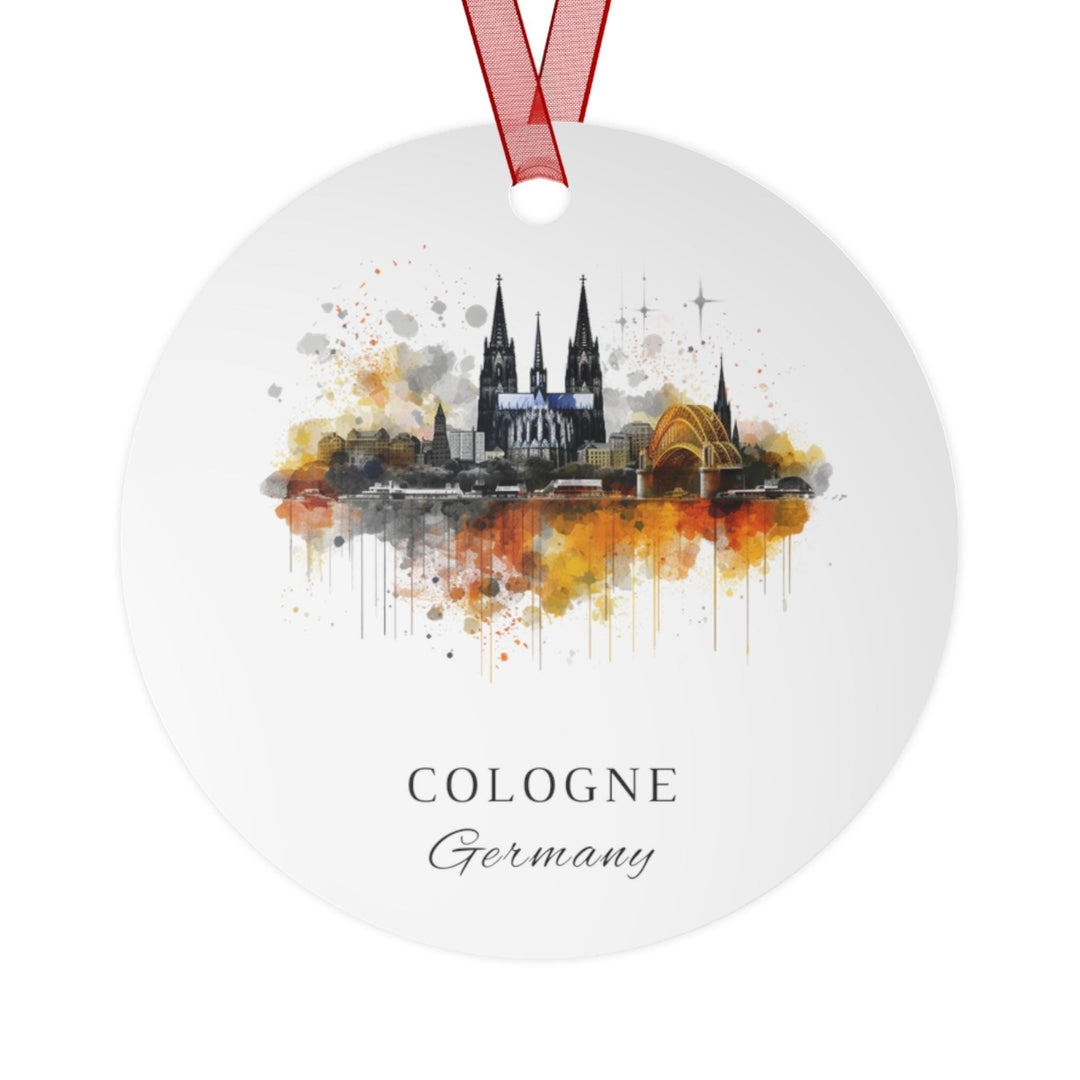 Decorative round ornament with watercolor design of Cologne, Germany.