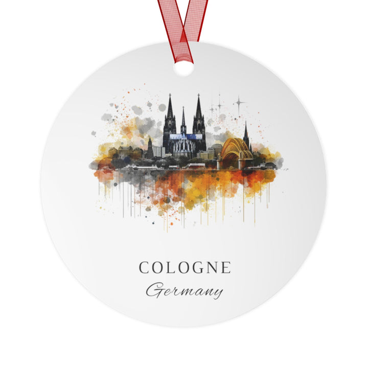 Decorative round ornament with watercolor design of Cologne, Germany.