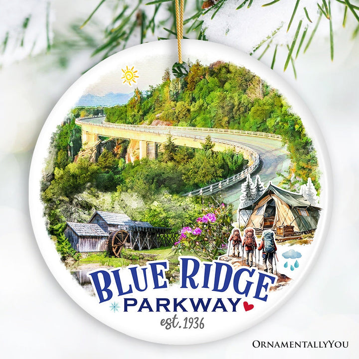 Artistic Blue Ridge Parkway Ceramic Ornament, US Travel Souvenir and Christmas Gift by OrnamentallyYou