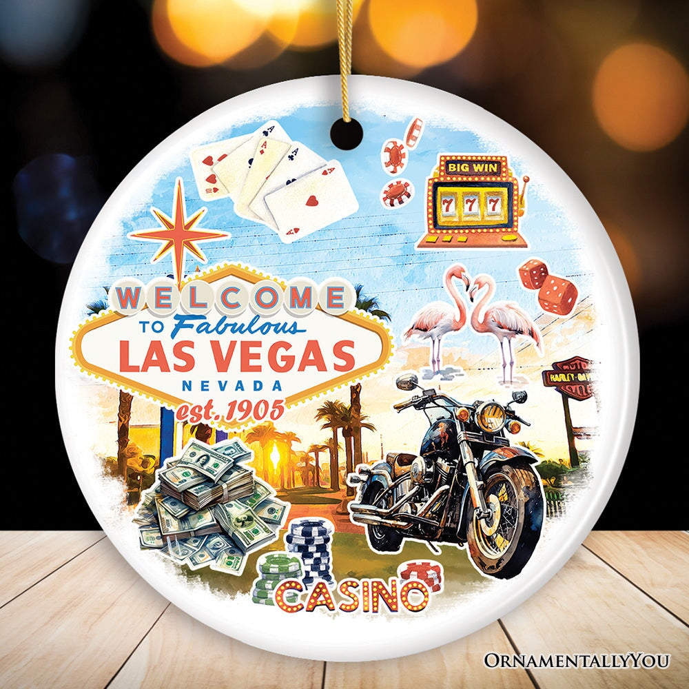 Artistic Las Vegas Collage Art Ceramic Ornament, Slot Machines Cards and Casino Travel Souvenir by OrnamentallyYou