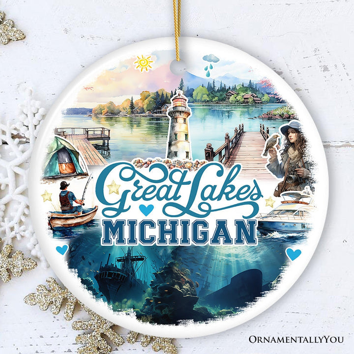 Artistic Great Lakes Michigan State Ornament, Ceramic Landscapes and Travel Souvenir and Gift by OrnamentallyYou