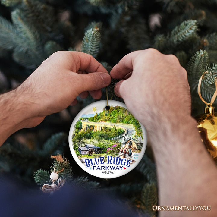 Artistic Blue Ridge Parkway Ceramic Ornament, US Travel Souvenir and Christmas Gift by OrnamentallyYou