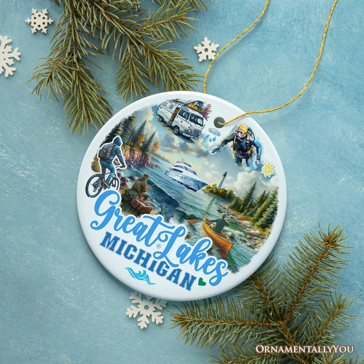 Artistic Great Lakes Michigan State Ornament, Ceramic Landscapes and Travel Souvenir and Gift by OrnamentallyYou